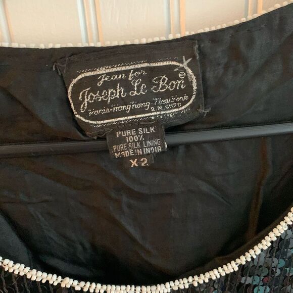 Vintage Beaded Dress Black Silver 2x Joseph Le Bon - Picture 3 of 6